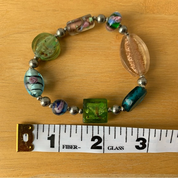 Translucent blue & green beaded bracelet with matching earrings - Picture 6 of 7